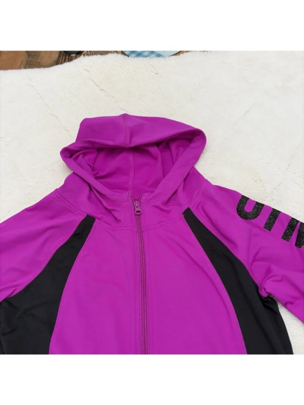 Justice Active Girls 12/14 Sparkle Gymnast Zip Up Hoodie